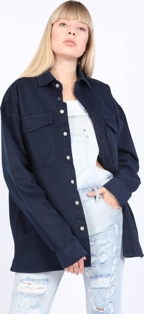 Kadın Oversize Jean Gömlek Lacivert