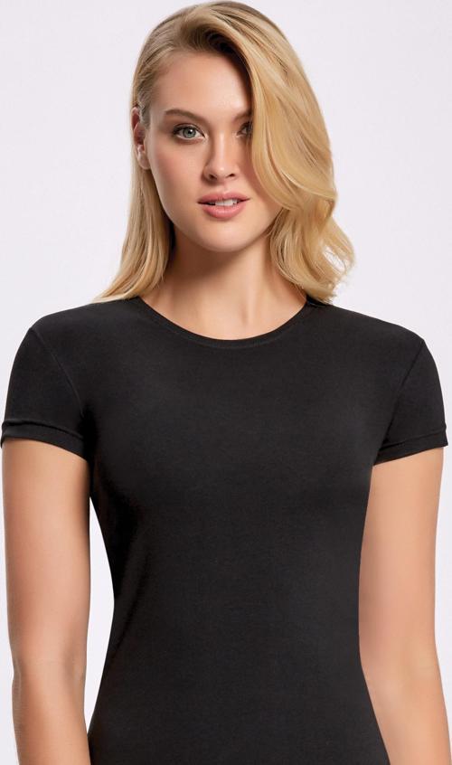 Likralı Yuvarlak Yaka Kadın T-shirt  10 Adet Siyah