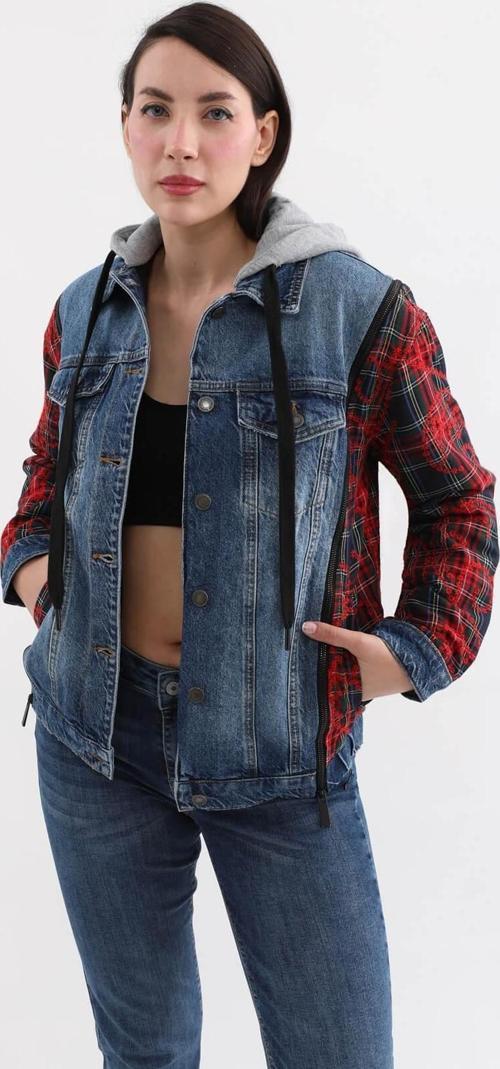 Kadın Fermuar Detaylı Kapüşonlu Jean Ceket