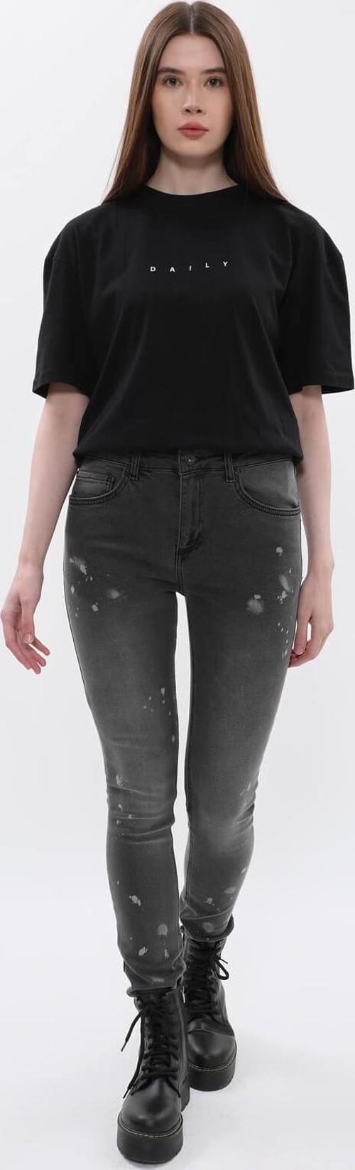 Kadın Yüksek Bel Skinny Fit Dar Paça Benekli Gri Jean Pantolon