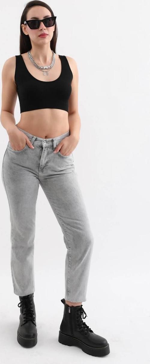 Kadın Açık Gri Yüksek Bel Jean Pantolon