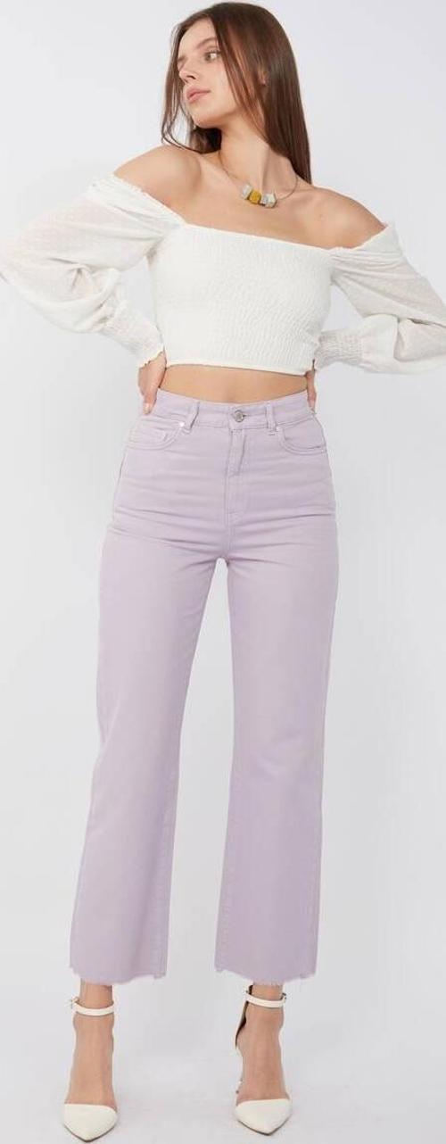 Kadın Basic Paçası Kesik Jean Pantolon Lila