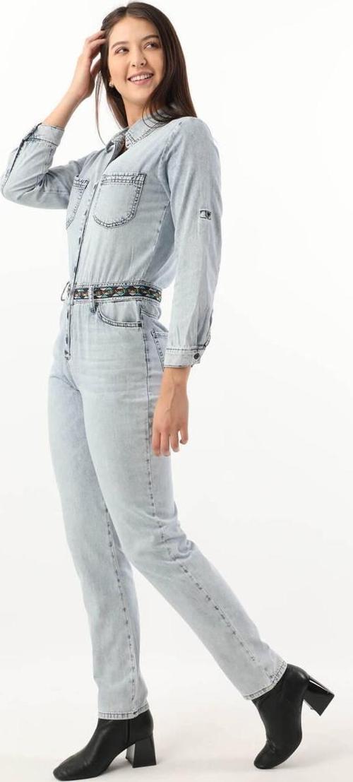 Kadın Etnik Desenli Kemerli Jean Tulum Açık Mavi