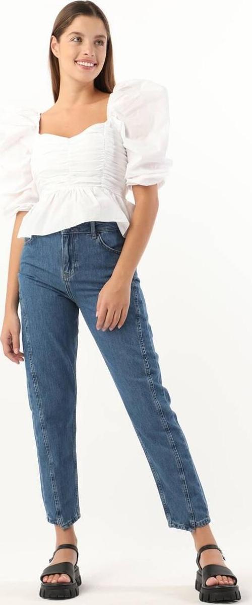 Kadın Yüksek Bel Jean Pantolon Mavi