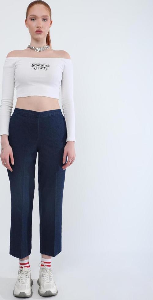 Kadın Beli Lastikli Likralı Yan Cepli Jean Pantolon Lacivert