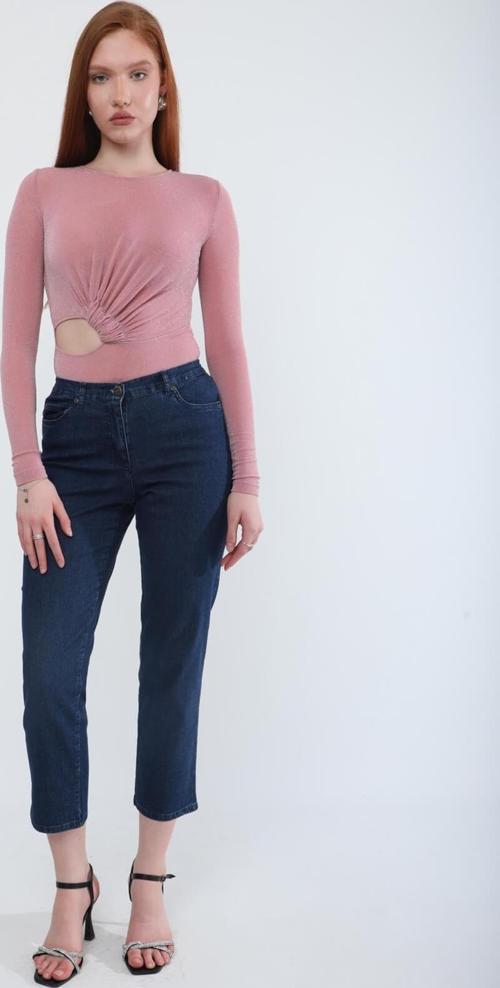 Kadın Beli Lastikli Likralı Esnek Jean Pantolon Koyu Mavi