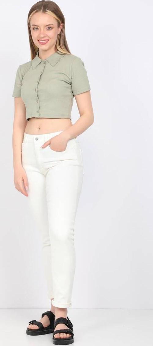 Kadın Ekru Slim Fit Jean Pantolon