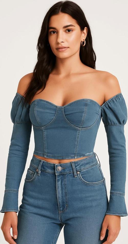 Karpuz Kol Açık Mavi Denim Büstiyer