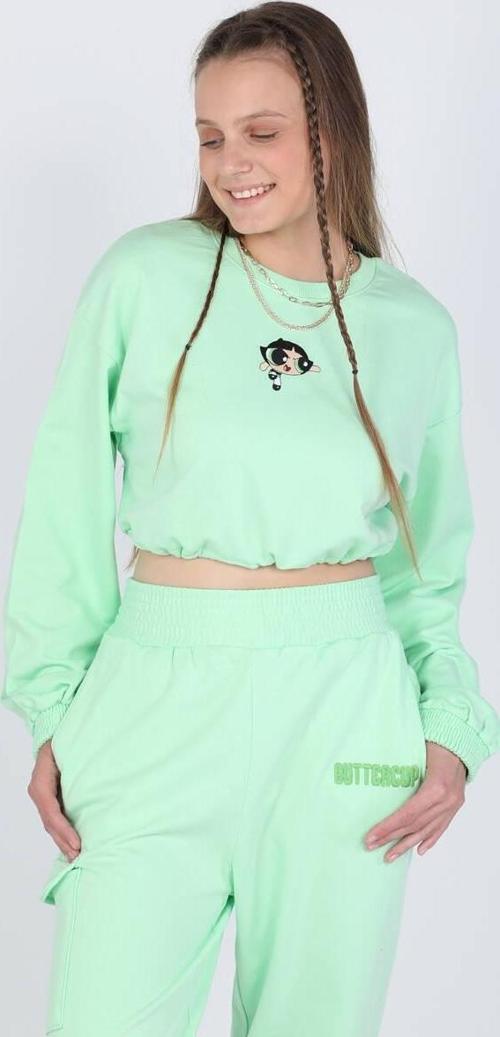 Kadın Beli Lastikli Crop Sweatshirt Fıstık Yeşili