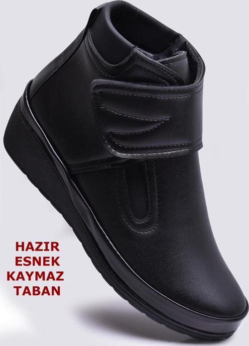 140 Ortopedik Taban Cırtlı Siyah Anne Botu Kadın Bot Postal Çizme 