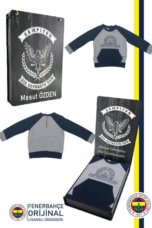 Orijinal Fb Logo Sarı-Lacivert Bebek Sweat Kişiye Özel Hediyelik Ahşap Kut