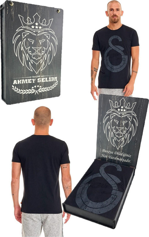 Orijinal Ata İmza T-Shirt Siyah Kişiye Özel Tasarım Ahşap Kutulu
