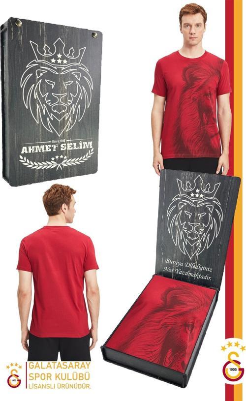 Orijinal Lisanslı Aslan Baskılı T-Shirt Kişiye Özel Hediyelik Ahşap Kutu