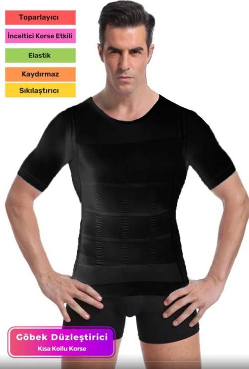 Premium Bel Göğüs Dik Duruş Jinekomasti Toparlayıcı Erkek Göbek Sıkılaştırıcı Kısa Kol Korse Atlet