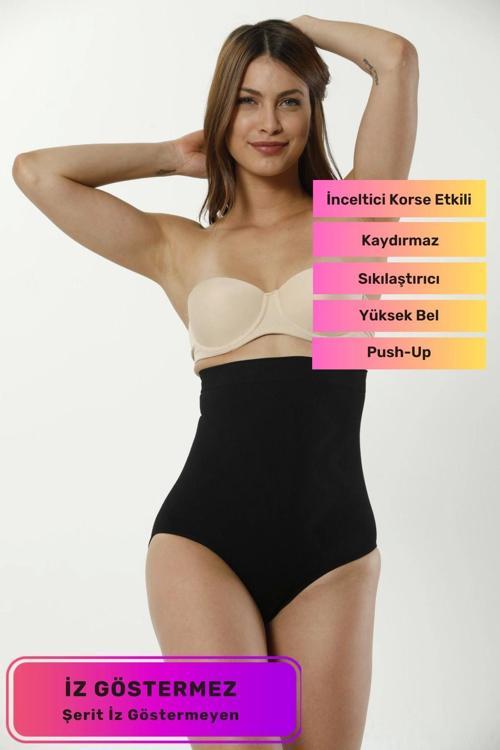 Kaymaz İz Göstermeyen Yüksek Bel Toparlayıcı Sıkılaştırıcı Karın Şekillendirici String Tanga Korse