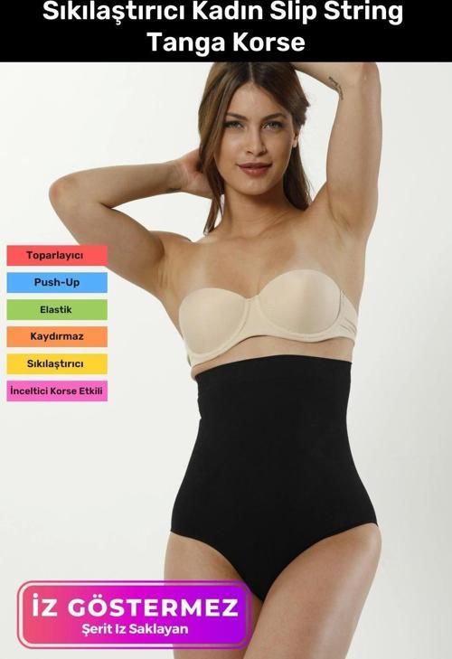 Yüksek Bel Karın Toparlayıcı Kaymaz İz Göstermeyen Sıkılaştırıcı Kadın Slip String Tanga Korse