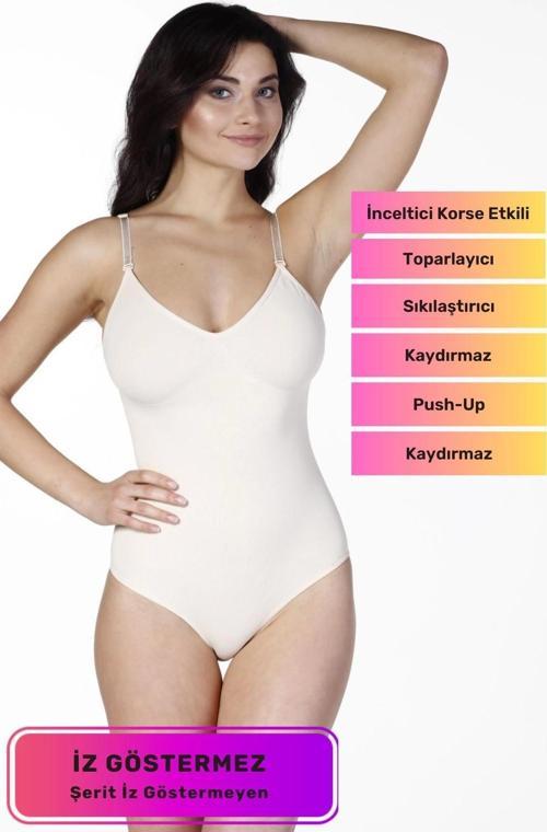 Şekillendirici İnceltici Etkili Push-Up Toparlayıcı İz Saklayan Lazer Kesim Askılı Çıtçıtlı Slip Bod