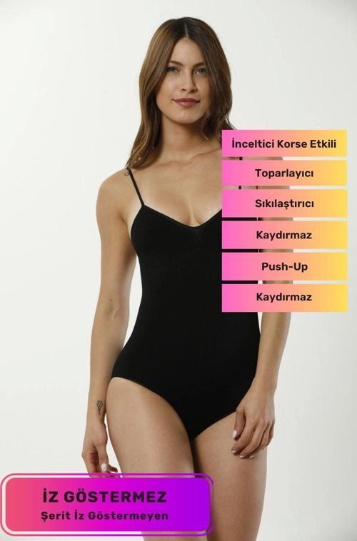 Şekillendirici İnceltici Etkili Push-Up Toparlayıcı İz Saklayan Lazer Kesim Askılı Çıtçıtlı Slip Bod