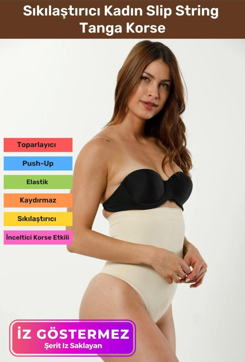Yüksek Bel Karın Toparlayıcı Kaymaz İz Göstermeyen Sıkılaştırıcı Kadın Slip String Tanga Korse