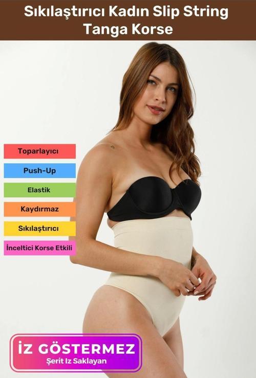 Yüksek Bel Karın Toparlayıcı Kaymaz İz Göstermeyen Sıkılaştırıcı Kadın Slip String Tanga Korse