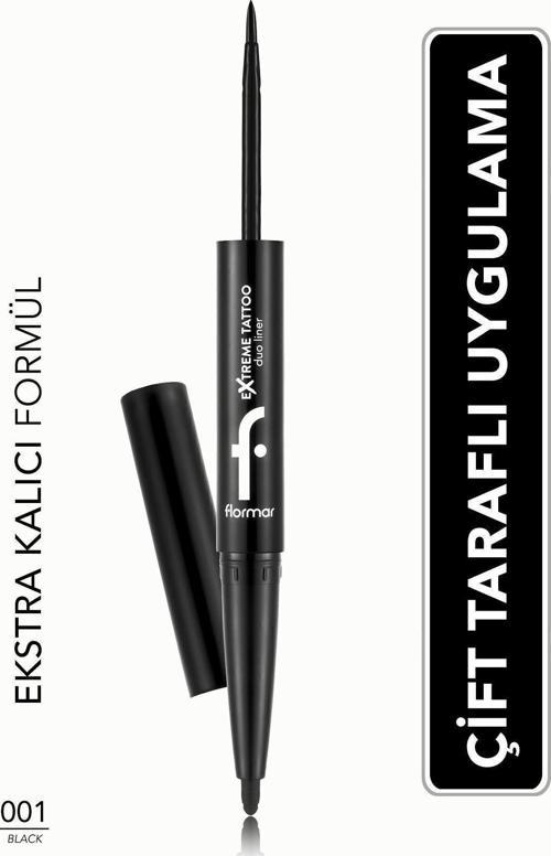 Extreme Tattoo Çift Uçlu Eyeliner & Jel Göz Kalemi (SİYAH) - 001 Black -8682536061551