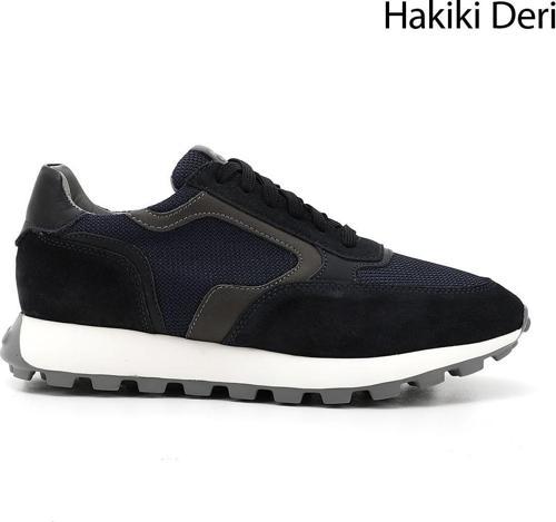 Erkek Lacivert Bağcıklı Hakiki Deri Sneaker