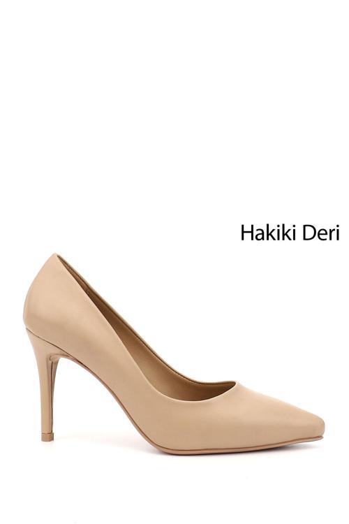 Kadın Nude Sivri Burun İnce Topuklu Hakiki Deri Stiletto