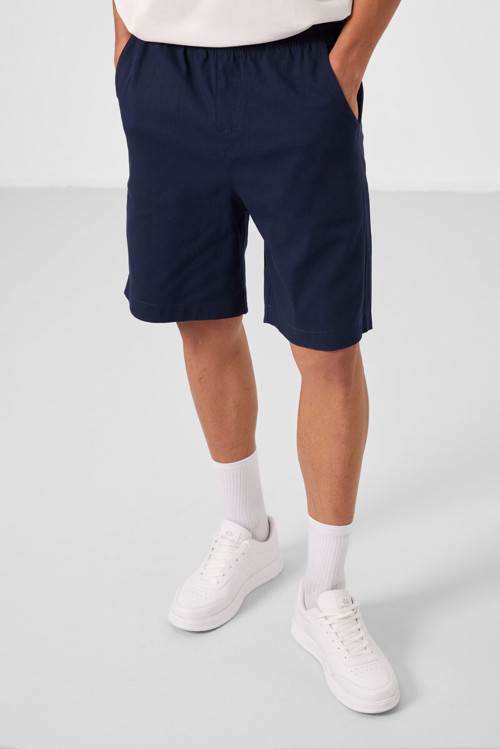 Lacivert Standart Fit Dokuma Hafif Esnek Chino Erkek Şort - 81293