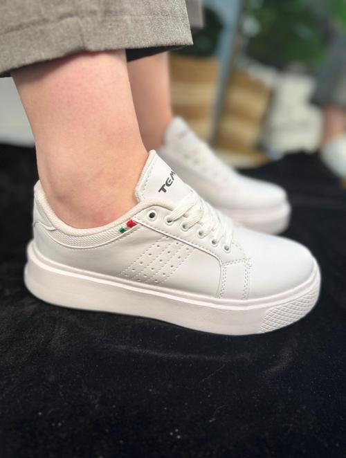 Günlük Kadın Spor Ayakkabı Ortopedik Vegan Deri Bağcık Hafif Kalın Yüksek Taban Yürüyüş Sneaker 102