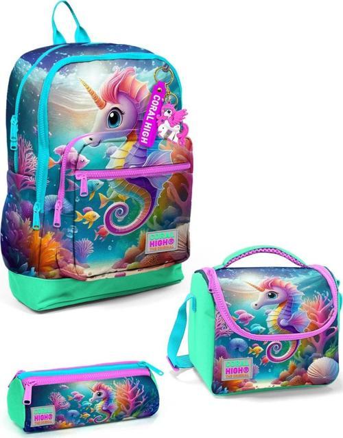 Kids Mavi Su Yeşili Denizatı Desenli 3’lü Okul Çanta Seti SET0123772