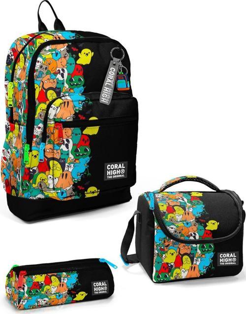 Kids Siyah Karikatür Desenli 3’lü Okul Çanta Seti SET0123774