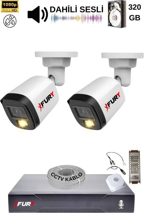 2 Kamera Sesli Gece Renkli Güvenlik Kamerası Full Hd-Su Geçirmez Güvenlik Kamerası Seti 320GB