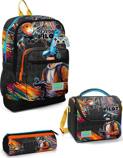 Kids Siyah Drone Pilot Desenli 3’lü Okul Çanta Seti SET0123780