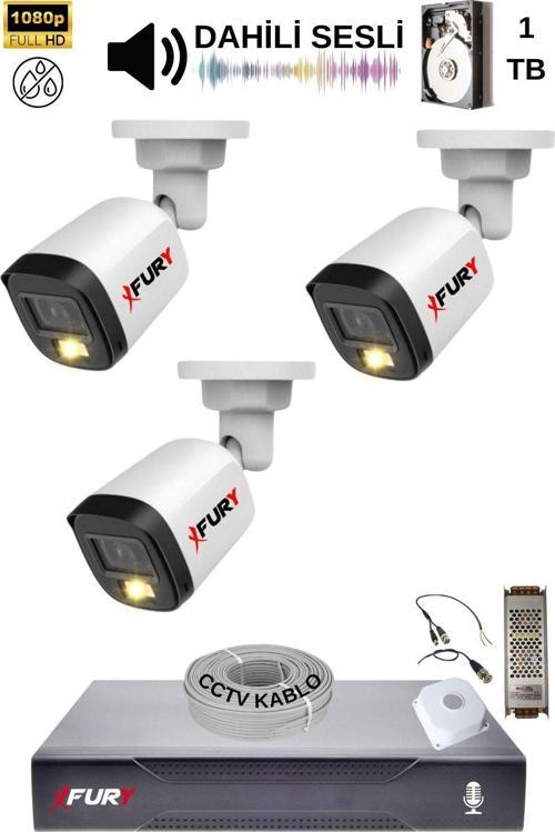 3 Kamera Sesli Gece Renkli Güvenlik Kamerası Full Hd-su Geçirmez Güvenlik Kamerası Seti 1tb