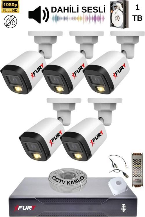 5 Kamera Sesli Gece Renkli Güvenlik Kamerası Full Hd-su Geçirmez Güvenlik Kamerası Seti 1tb