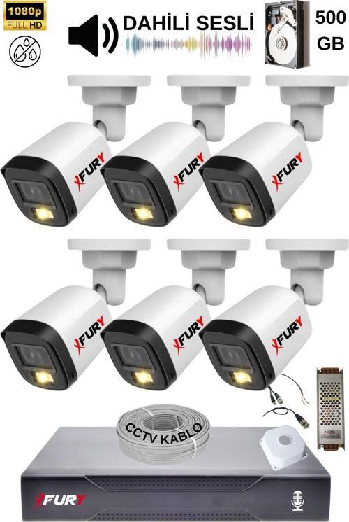 6 Kamera Sesli Gece Renkli Güvenlik Kamerası Full Hd-su Geçirmez Güvenlik Kamerası Seti 500GB