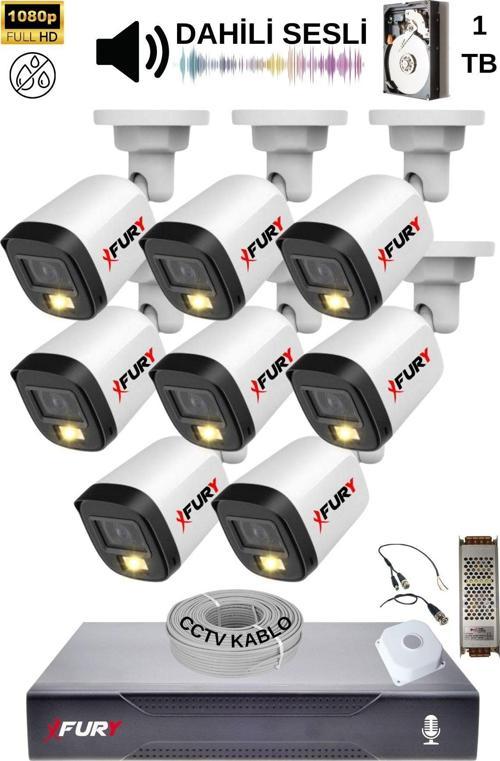 8 Kamera Sesli Gece Renkli Güvenlik Kamerası Full Hd-su Geçirmez Güvenlik Kamerası Seti 1TB