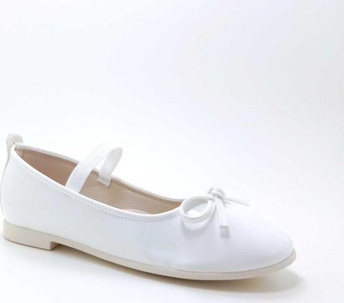 Kız Çocuk Ayakkabı lastikli Fiyonklu Babet Beyaz