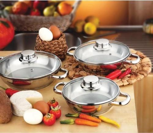 Dide 6 Parça Paslanmaz Çelik Omlet Set CAM Kapak 16-18-20cm
