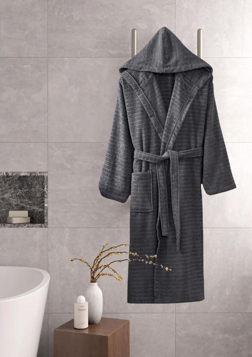 Kapüşonlu Bornoz Doğa Antrasit L/XL