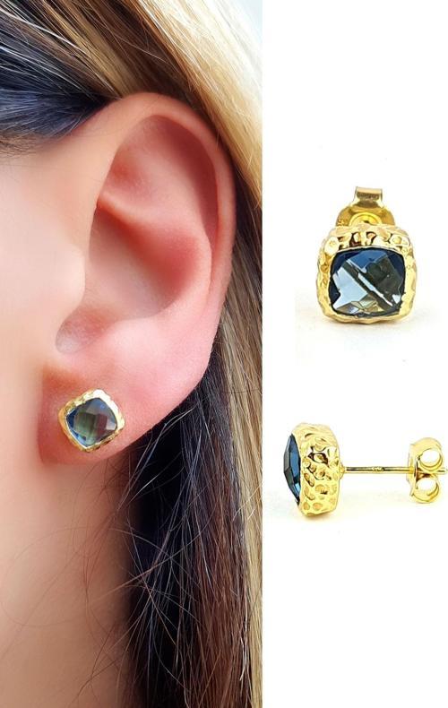 Aquamarin Taşlı 925ayar Gümüş Üzerine Altın Kaplama Tasarım küpe 