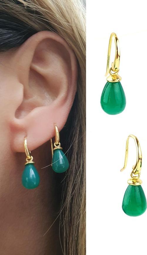 Kök zümrüt Taşlı 925ayar gümüş üzerine altın kaplama tasarım Damla Küpe