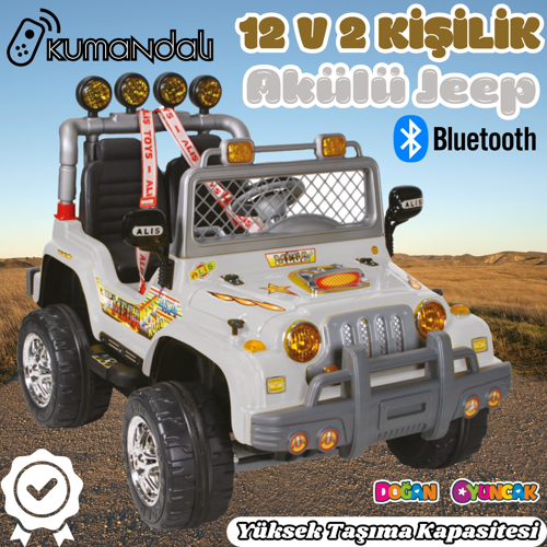 Kumandalı Çift Kişilik Mega Akülü Araba Gri - 12 Volt İki Kişilik Akülü Araba Akülü JEEP - Mega Off 