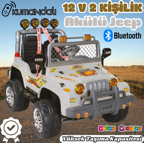 Kumandalı Çift Kişilik Mega Akülü Araba Gri - 12 Volt İki Kişilik Akülü Araba Akülü JEEP - Mega Off 