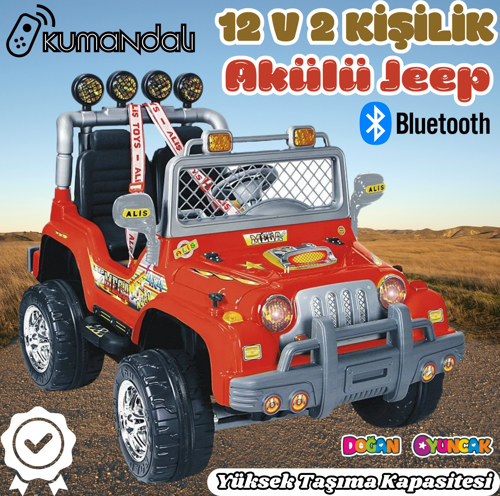 Kumandalı Çift Kişilik Mega Akülü Araba Kırmızı - 12 Volt İki Kişilik Akülü Araba Akülü JEEP - Mega 