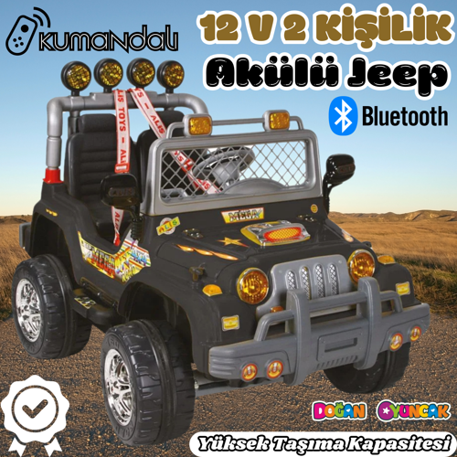 Kumandalı Çift Kişilik Mega Akülü Araba Siyah - 12 Volt İki Kişilik Akülü Araba Akülü JEEP - Mega Of