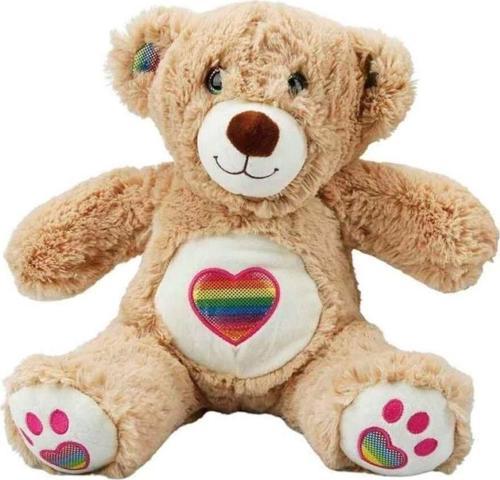 Çocuk 3184 Gökkuşağı Kalpli Peluş Ayı 30 cm -Sunman