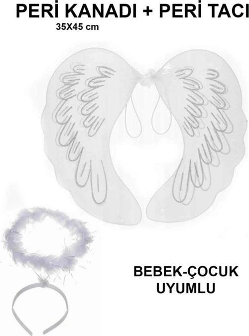 Beyaz Dantel Tüllü Peri Kanadı ve Peri Tacı Kostüm Aksesuar Seti