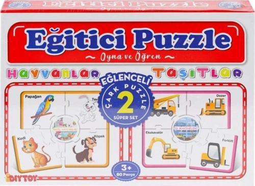 Çark Puzzle Hayvanlar Taşıtlar 60 Parça, Çocuklar İçin Eğitici ve Eğlenceli Puzzle