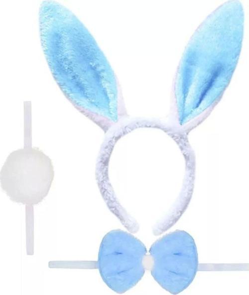 Tavşan Kostüm Seti Mavi Taç Papyon Ponpon Kuyruk İçerir